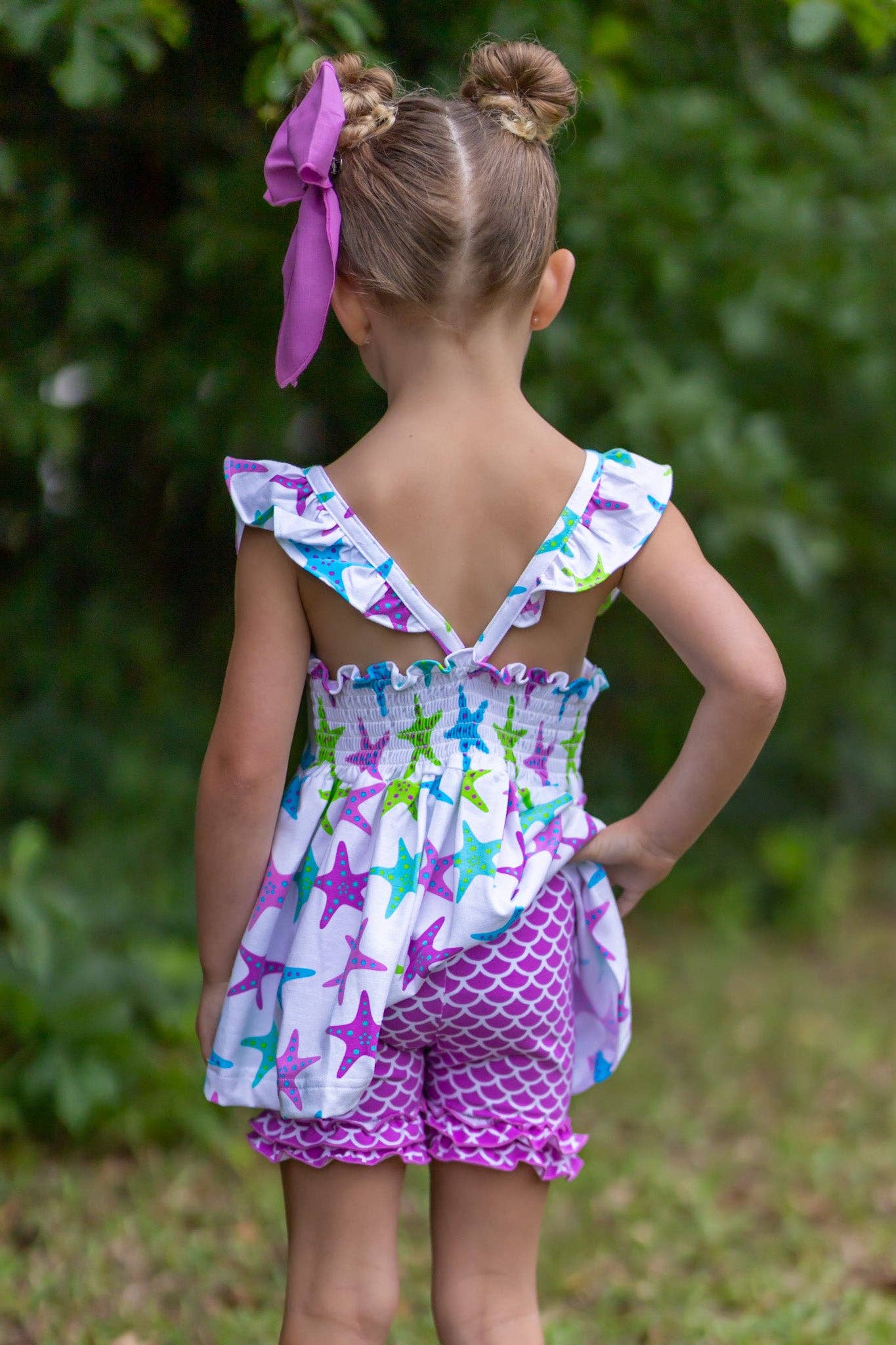 Posh Pickle - This One Knit Starfish Print Ruffle Short Set