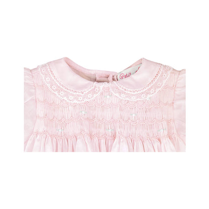 Petit Ami Fully Smocked Dress with Lace: Pink / 6 Month