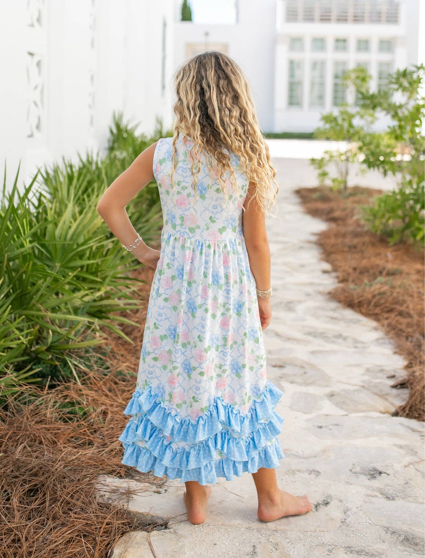 Adorable Sweetness - Girls Olivia 3 Ruffle Pastel Blue Floral Spring Summer Dress