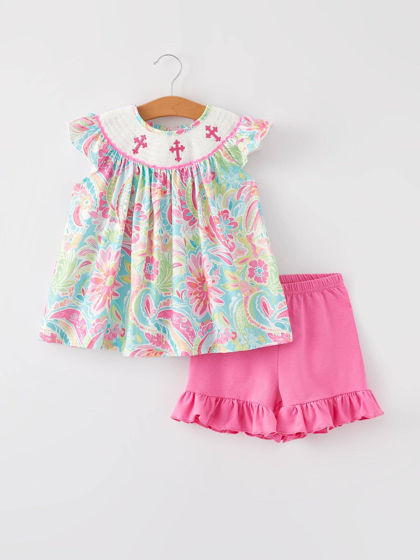 Rylee Faith Designs Easter Cross Smocking Embroidery Baby Girl Set: 5
