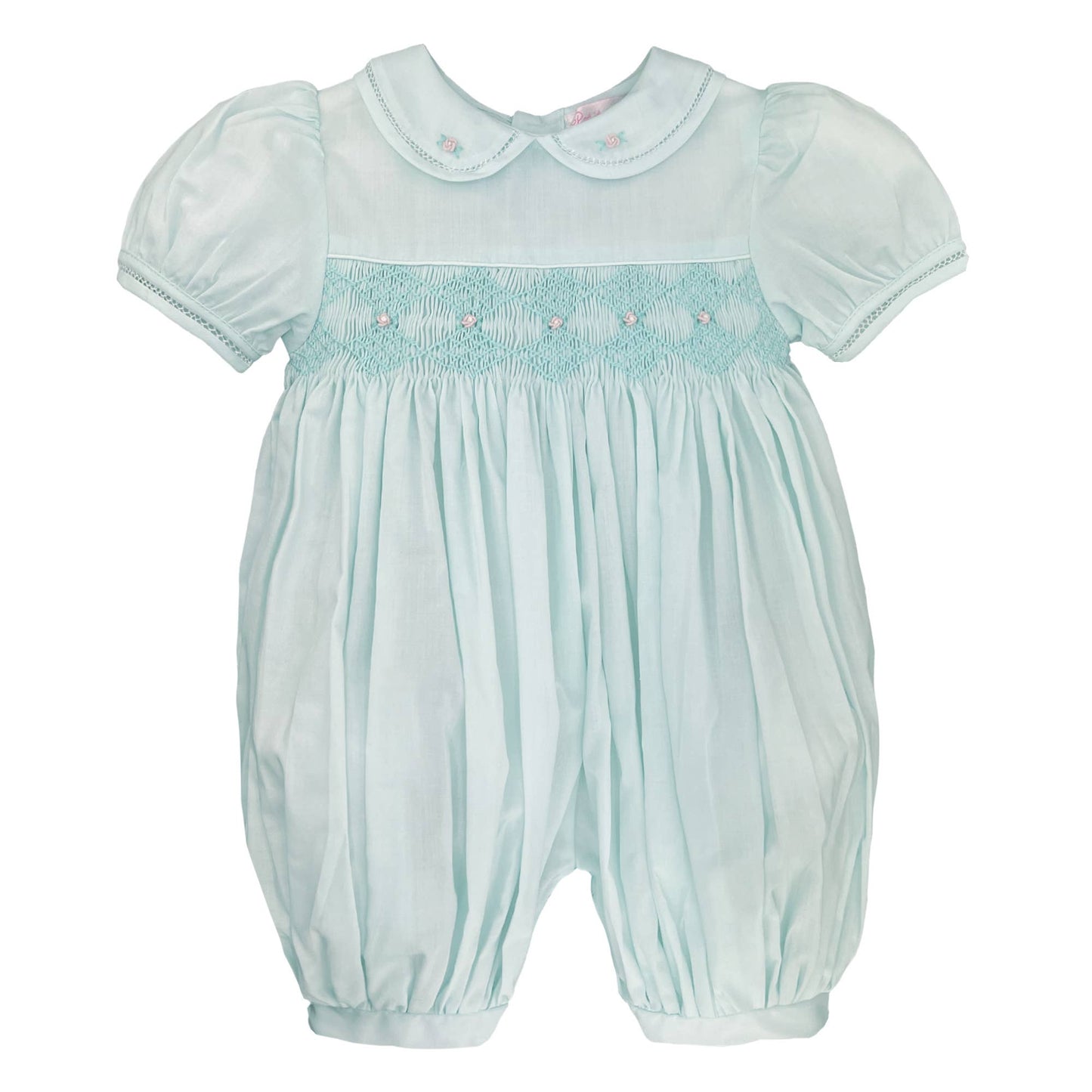 French Bubble with Diamond Smocking: Mint / 9 Month