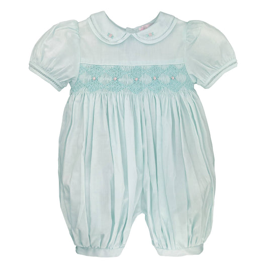French Bubble with Diamond Smocking: Mint / 6 Month