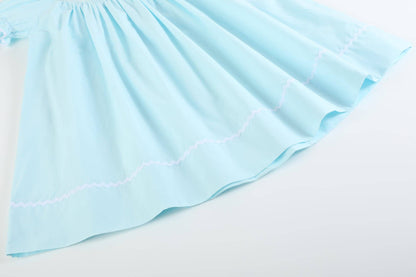 Lil Cactus - Light Blue Daisy Smocked Bishop Dress
