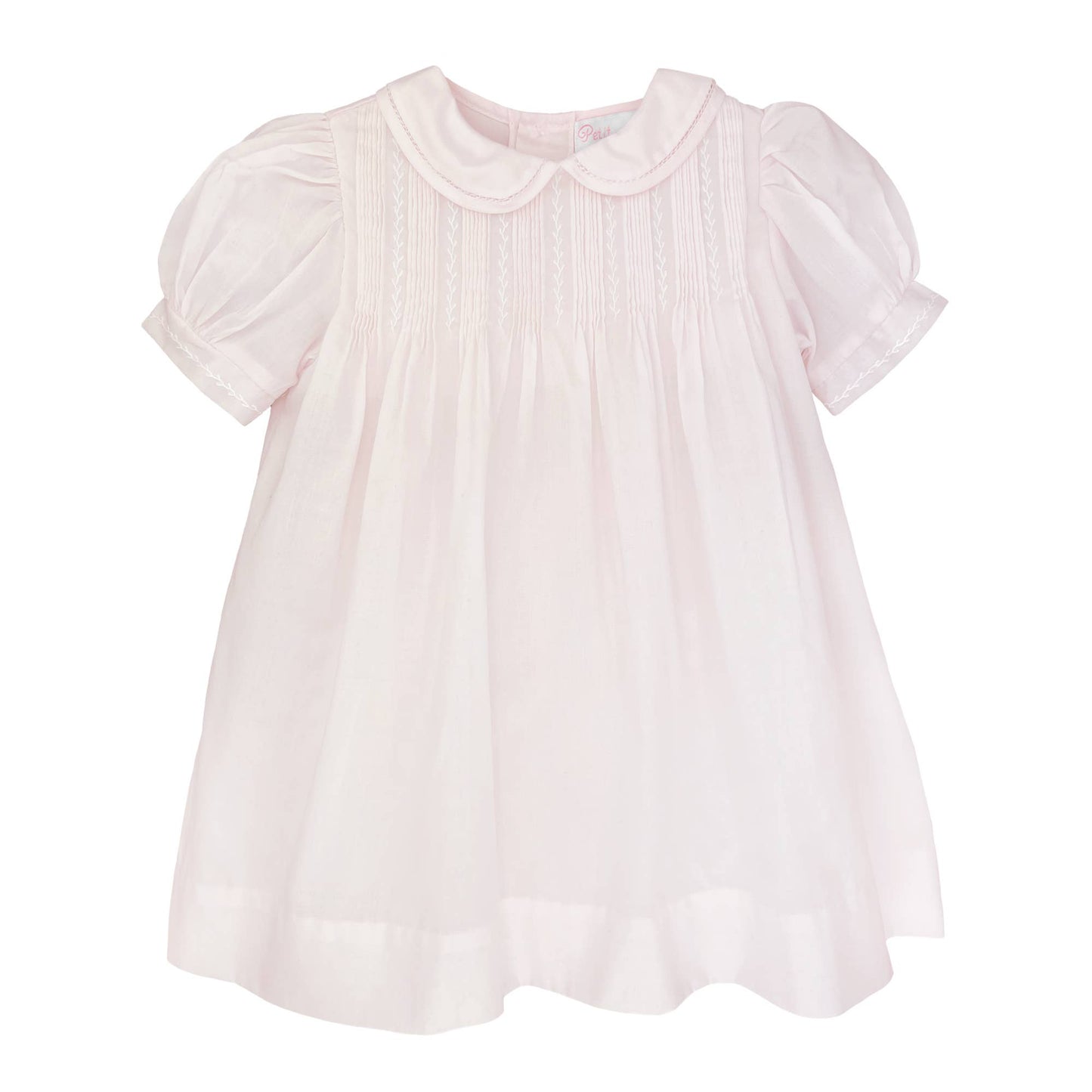 Petit Ami Dress with Pintucks and Featherstitching: 6 Month