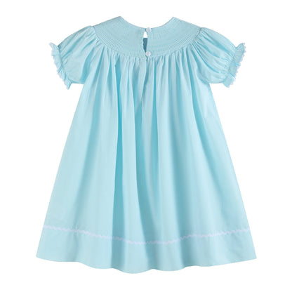 Lil Cactus - Light Blue Daisy Smocked Bishop Dress
