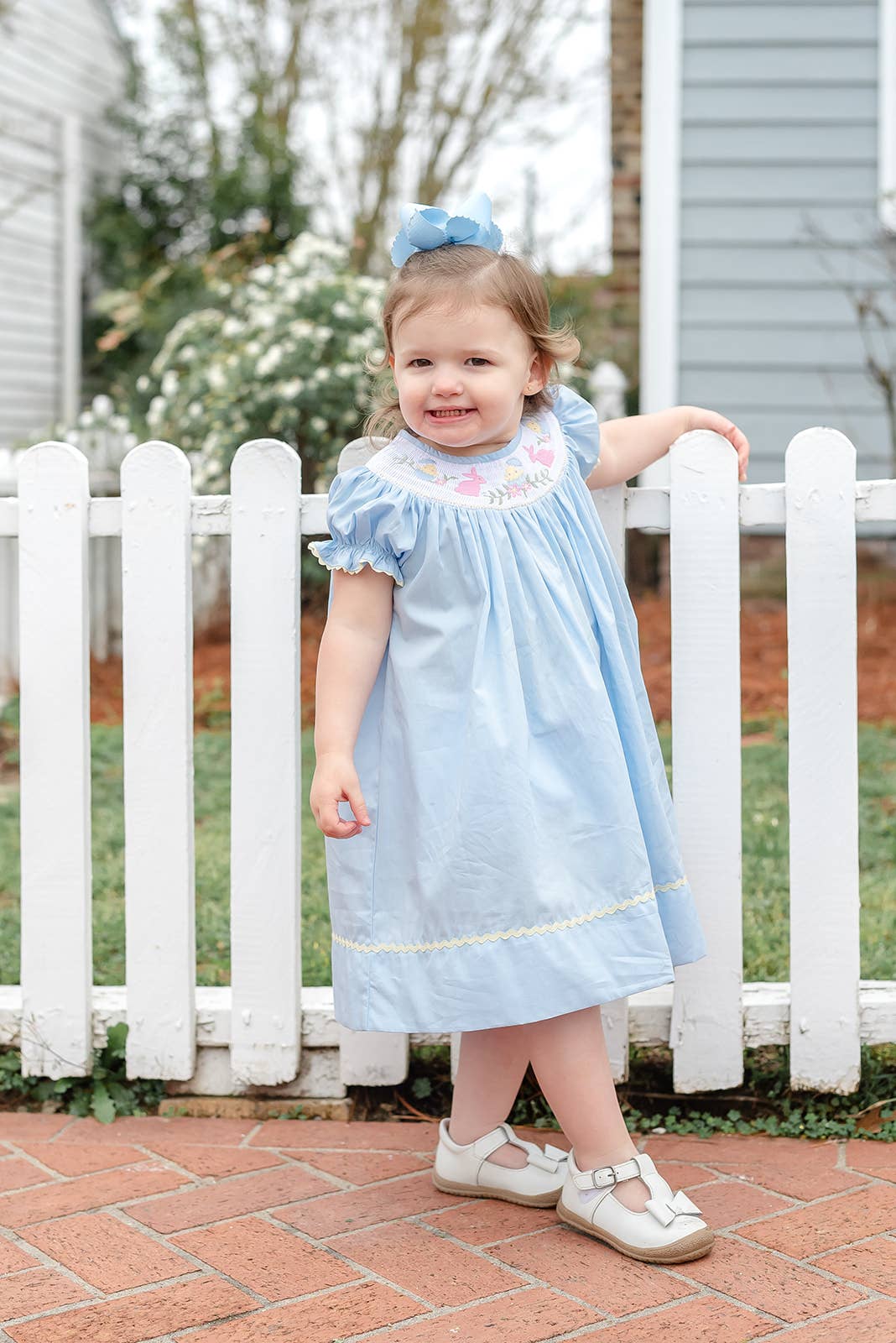 Lil Cactus - Light Blue Easter Smocked Bishop Dress
