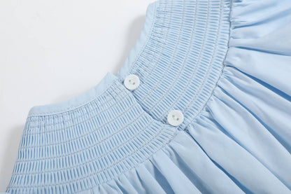 Lil Cactus Blue and Pink Bow Smocked Romper: 3-6M
