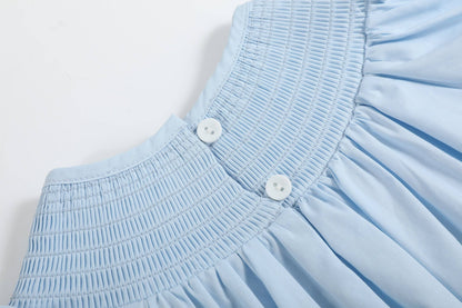 Blue and Pink Bow Smocked Romper: 6-12M