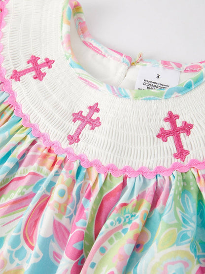 Rylee Faith Designs Easter Cross Smocking Embroidery Baby Girl Dress: 3