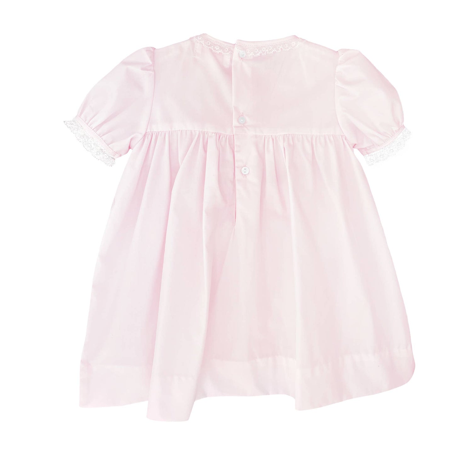 Petit Ami Fully Smocked Dress with French Lace: Pink / 3 Month