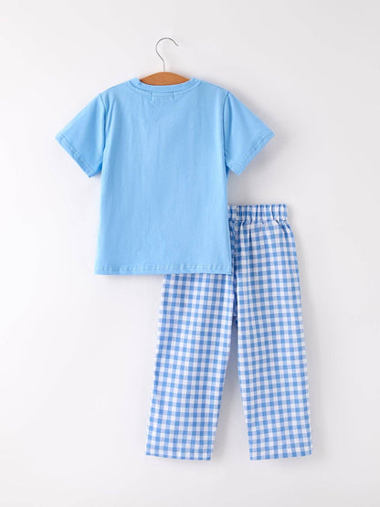 Rylee Faith Designs - Fall Thanksgiving& Halloween Blue Pumpkin Smock Embroidery Baby Boy Set