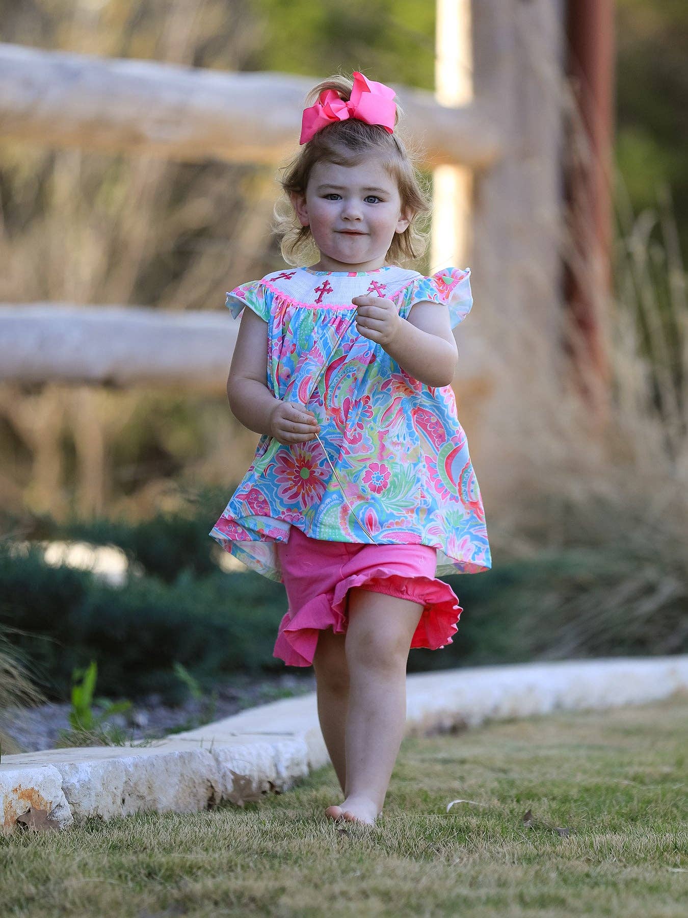 Easter Cross Smocking Embroidery Baby Girl Set: 6