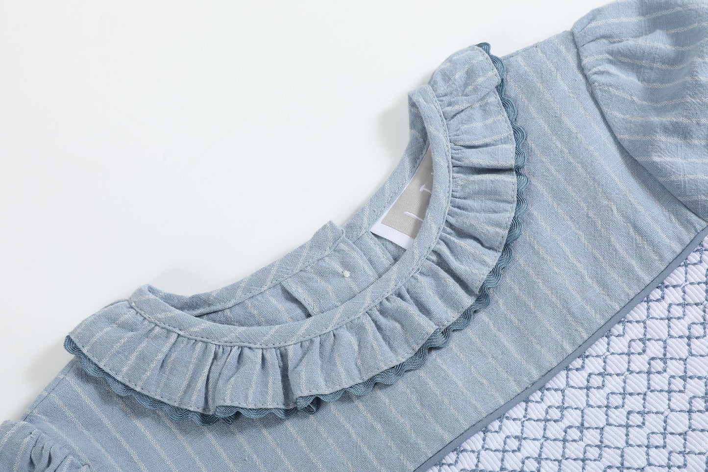 Lil Cactus Light Blue Pinstripe Smocked Ruffle Dress: 2T