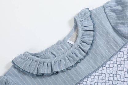 Lil Cactus Light Blue Pinstripe Smocked Ruffle Dress: 2T