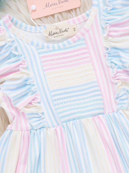 Marie Nicole Clothing - Sunshine Sway Striped Ruffle Dress