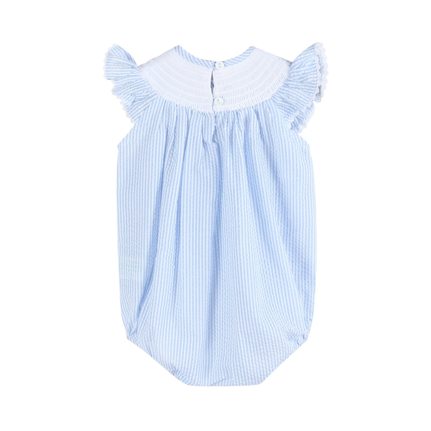 Lil Cactus - Light Blue Seersucker Easter Bunny Smocked Flutter Romper