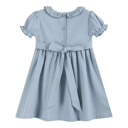 Lil Cactus Light Blue Pinstripe Smocked Ruffle Dress: 2T