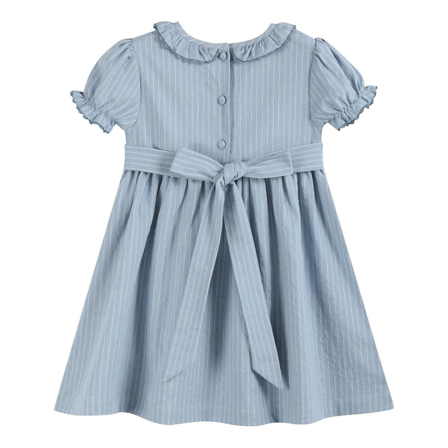 Lil Cactus Light Blue Pinstripe Smocked Ruffle Dress: 4T