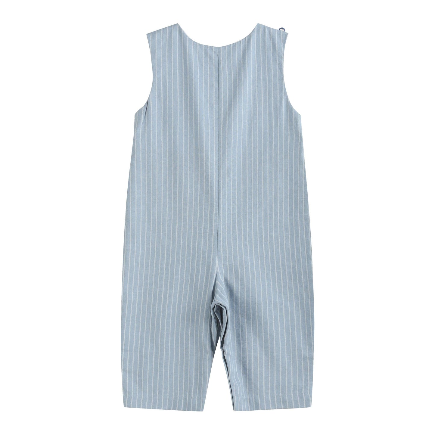 Blue Pinstripe Mallard Duck Smocked Overalls: 2T