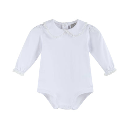 Lil Cactus White Lace Collared Girls Long Sleeve Bodysuit Romper: 3-6M