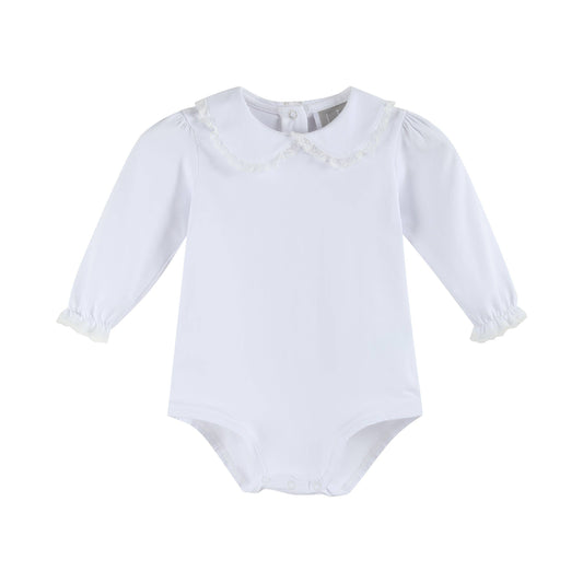 Lil Cactus White Lace Collared Girls Long Sleeve Bodysuit Romper: 18-24M