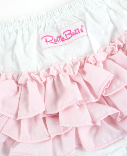 RuffleButts + RuggedButts - Baby Girls White & Pink Swiss Dot Swing Top & Bloomer Set