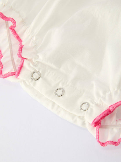Rylee Faith Designs Winter White Baby Girls Romper with Pink Bow Embroidery: 12M