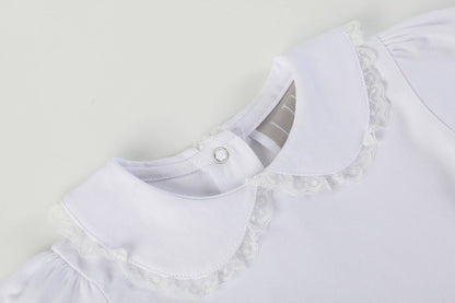 Lil Cactus White Lace Collared Girls Long Sleeve Bodysuit Romper: 3-6M