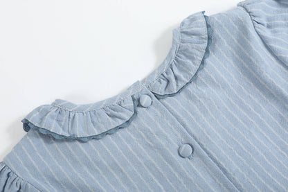 Lil Cactus Light Blue Pinstripe Smocked Ruffle Dress: 2T