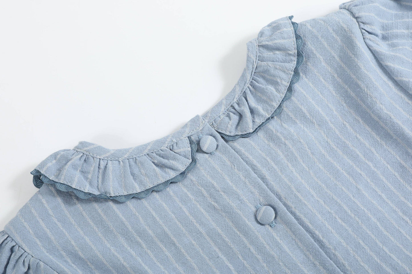 Lil Cactus Light Blue Pinstripe Smocked Ruffle Dress: 4T