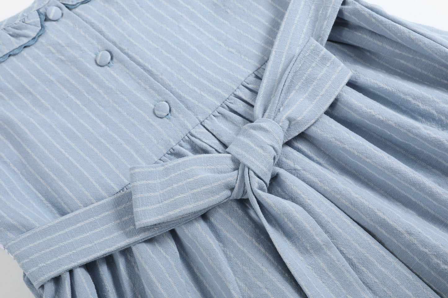 Lil Cactus Light Blue Pinstripe Smocked Ruffle Dress: 2T