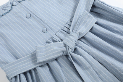 Lil Cactus Light Blue Pinstripe Smocked Ruffle Dress: 4T