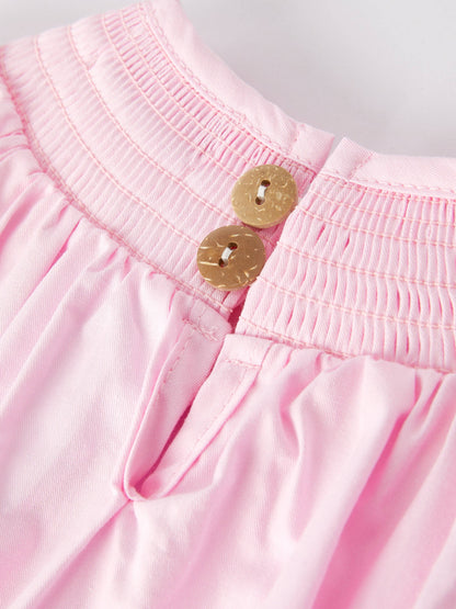 White Bow Smock Embroidered Pink Romper: 12M