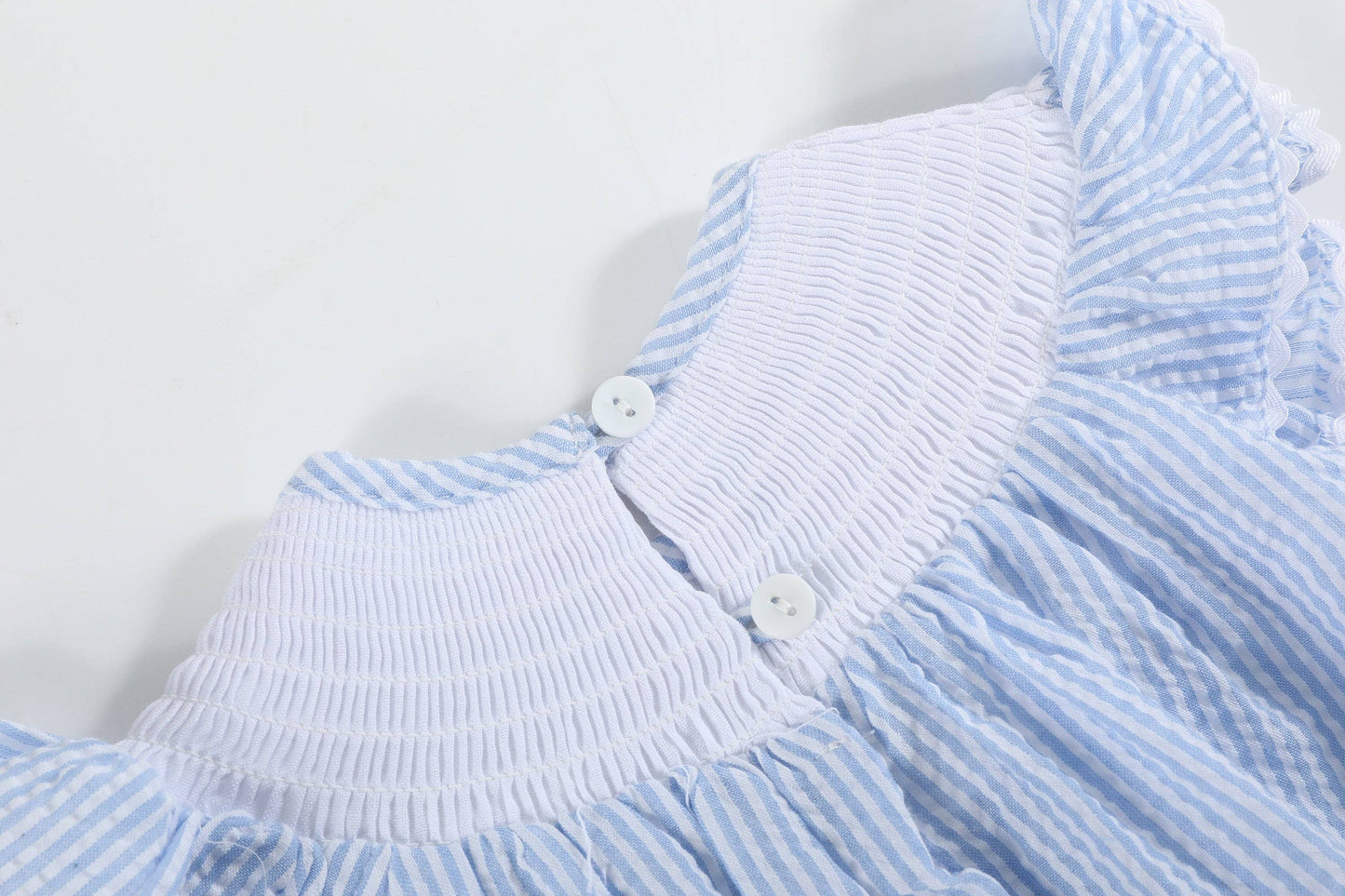 Lil Cactus - Light Blue Seersucker Easter Bunny Smocked Flutter Romper