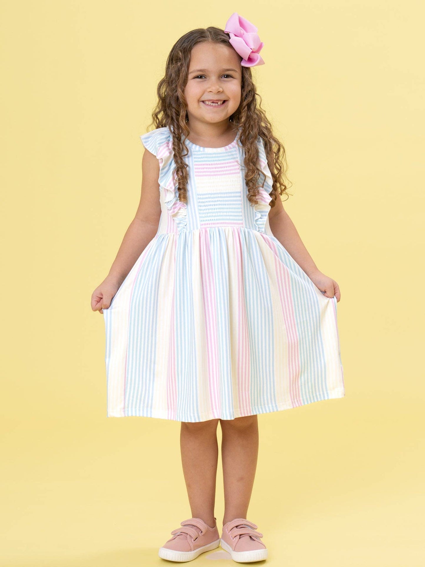 Marie Nicole Clothing - Sunshine Sway Striped Ruffle Dress