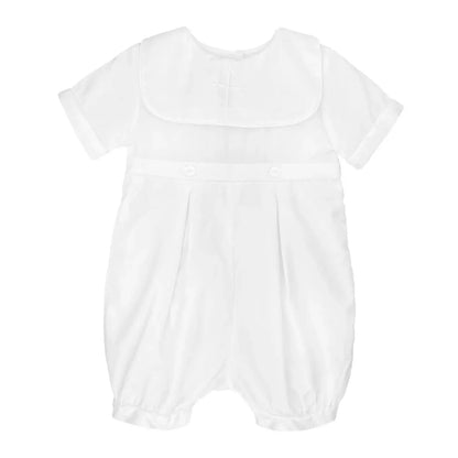 Embroidered Cross Christening Romper: 6 Month