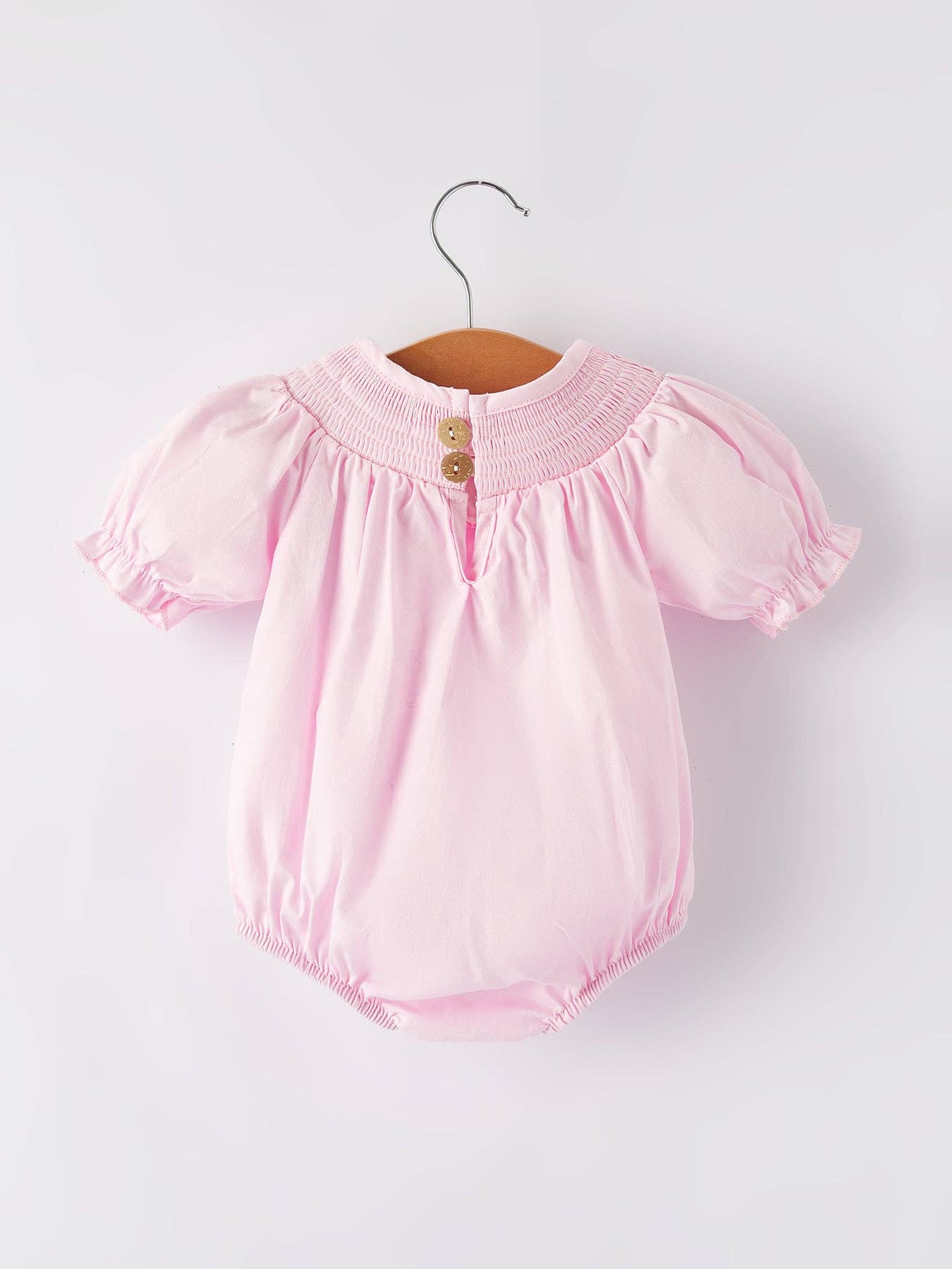 White Bow Smock Embroidered Pink Romper: 12M