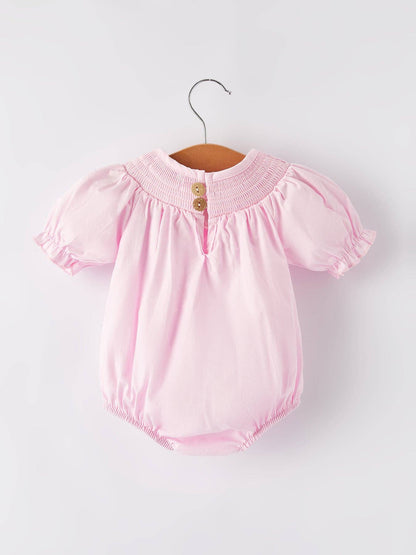 White Bow Smock Embroidered Pink Romper: 12M