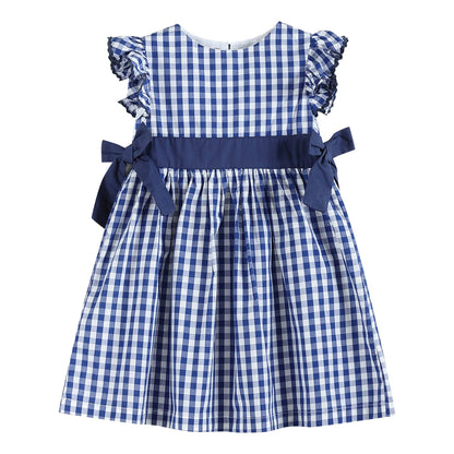 Lil Cactus - Royal Blue Gingham Ruffle Bow Dress