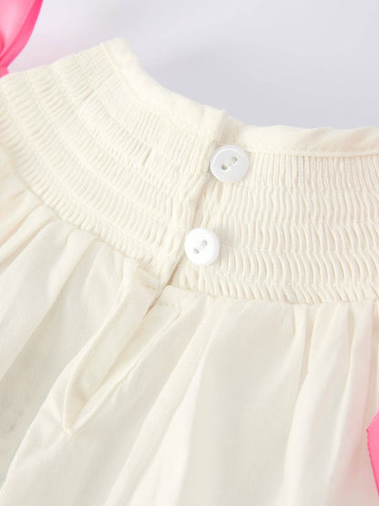 Rylee Faith Designs Winter White Baby Girls Romper with Pink Bow Embroidery: 12M