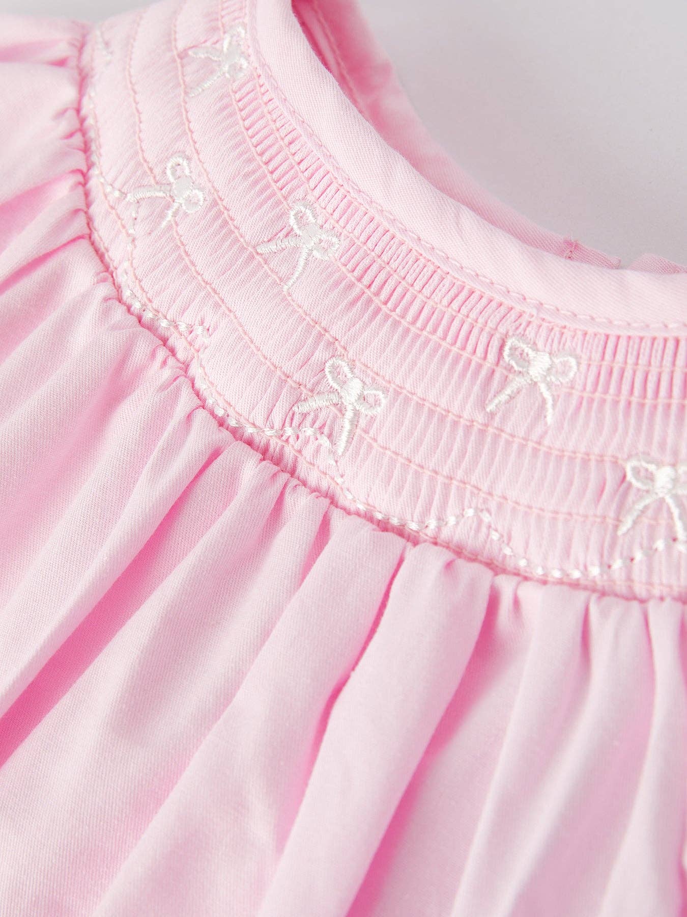 White Bow Smock Embroidered Pink Romper: 3M