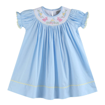 Lil Cactus - Light Blue Easter Smocked Bishop Dress