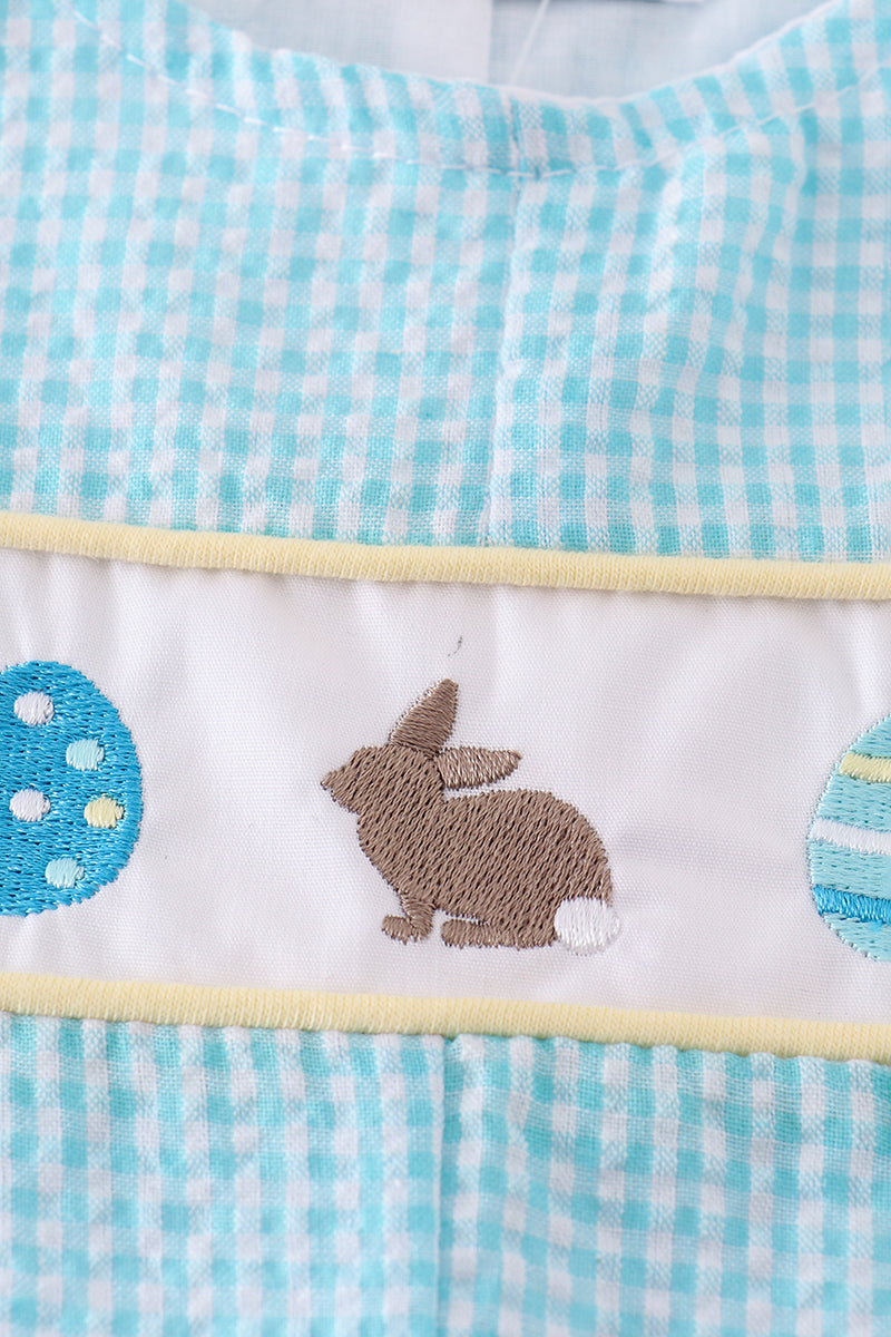 Abby & Evie Mint Bunny Egg Embroidery Gingham JonJon