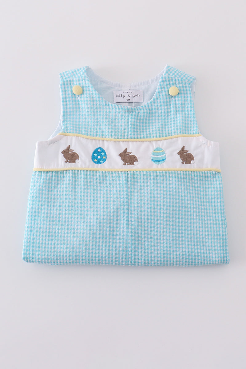 Abby & Evie Mint Bunny Egg Embroidery Gingham JonJon