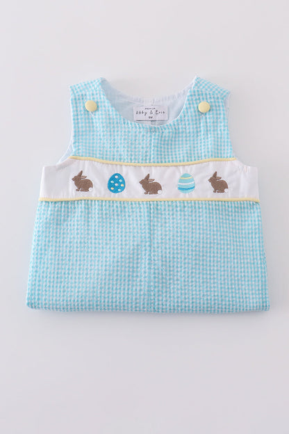 Abby & Evie Mint Bunny Egg Embroidery Gingham JonJon