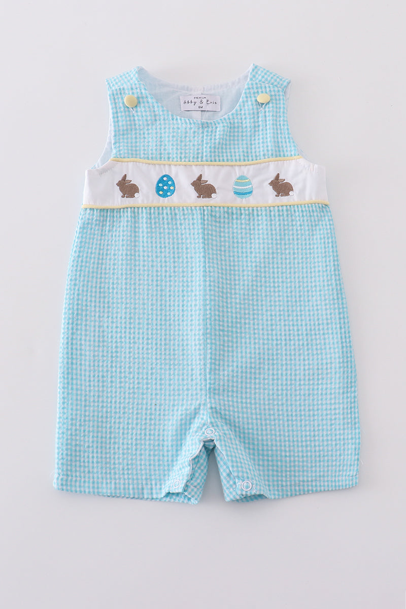 Abby & Evie Mint Bunny Egg Embroidery Gingham JonJon
