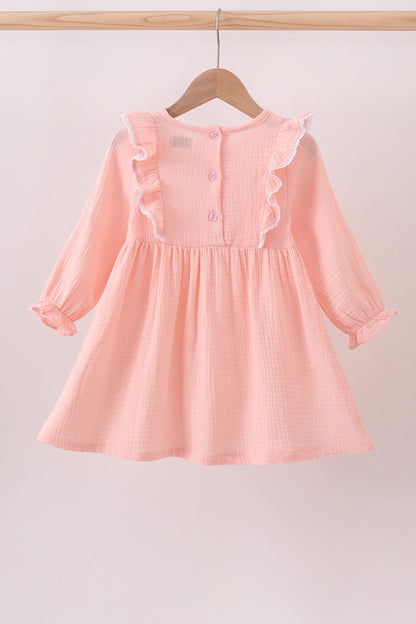Premium pink ruffle muslin dress