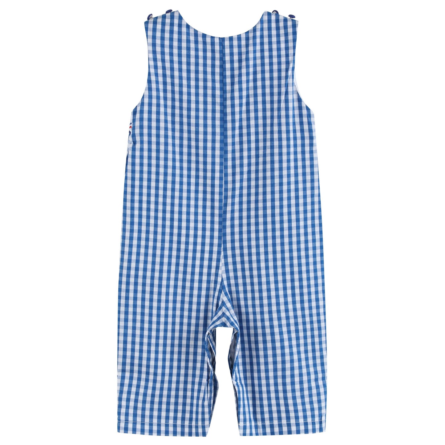 Dark Blue Gingham Emergency Vehicle Smocked Overalls: 18-24M