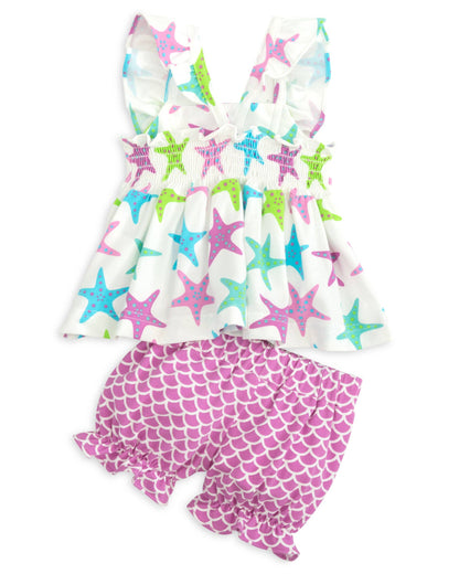 Posh Pickle - This One Knit Starfish Print Top & Bloomer Set
