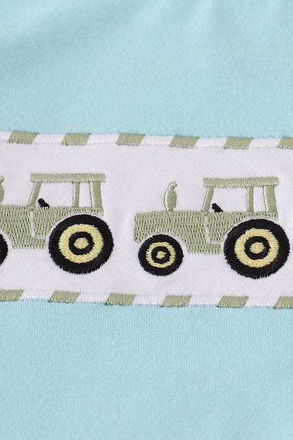 Blue tractor embroidery pants set